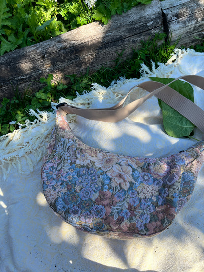 "Cottage Couch" Upcycled Upholstery Classic Crescent Bag