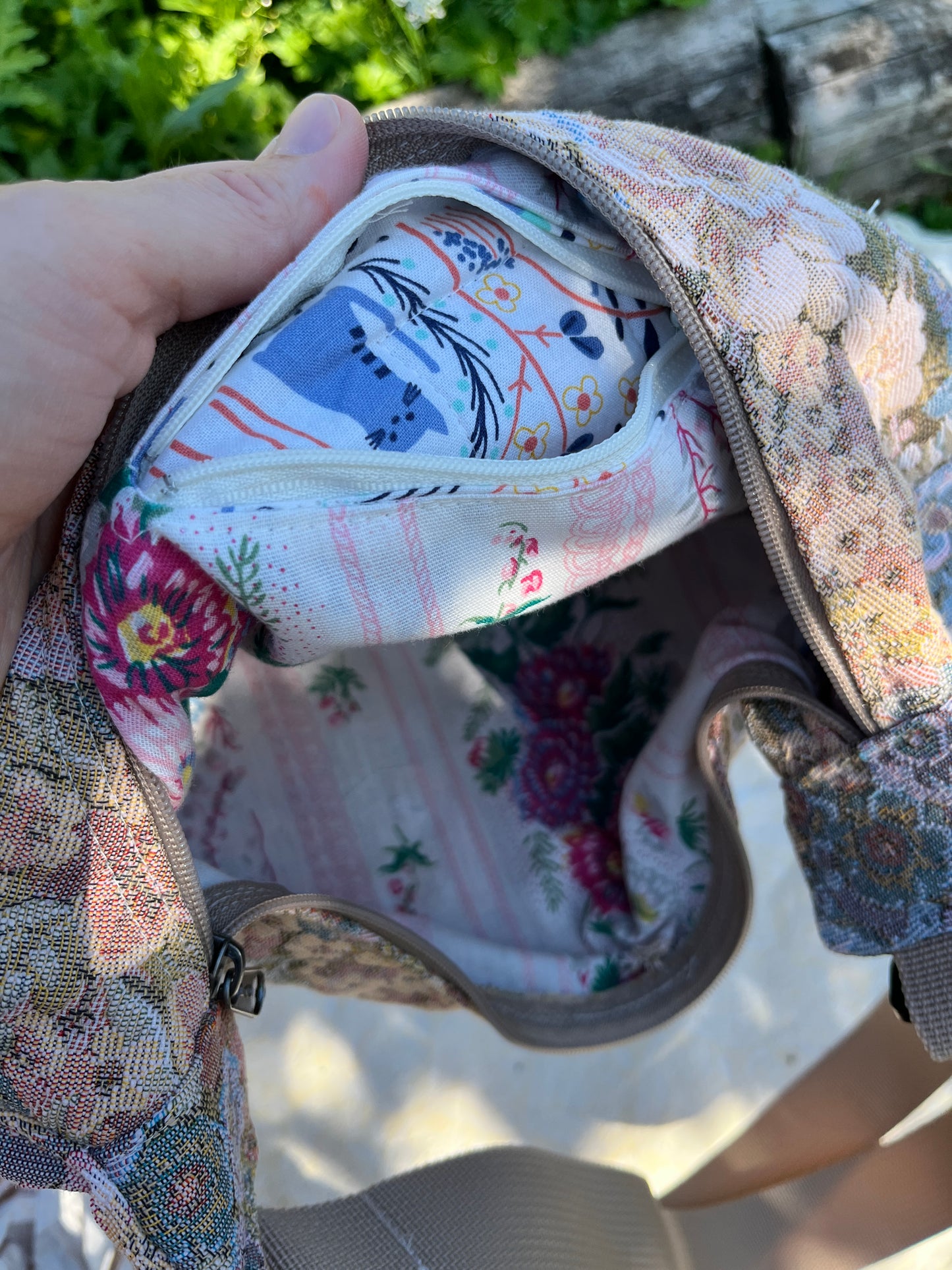 "Cottage Couch" Upcycled Upholstery Classic Crescent Bag