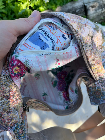 "Cottage Couch" Upcycled Upholstery Classic Crescent Bag