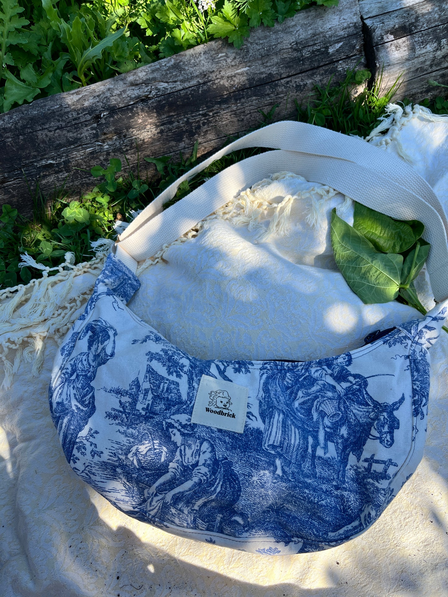 "French Country" Upcycled Classic Crescent Bag