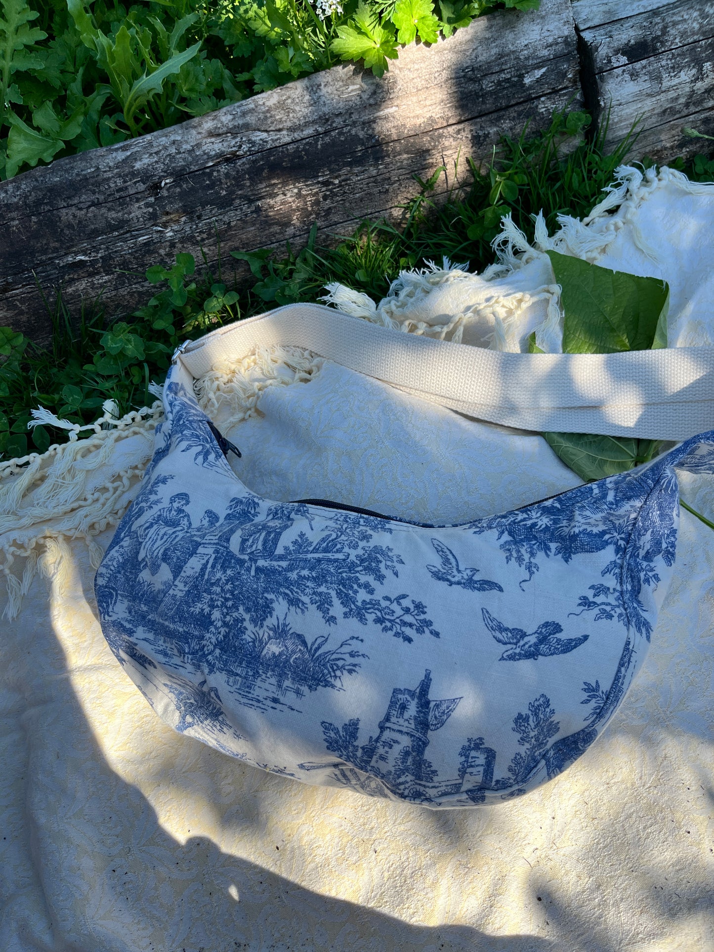 "French Country" Upcycled Classic Crescent Bag