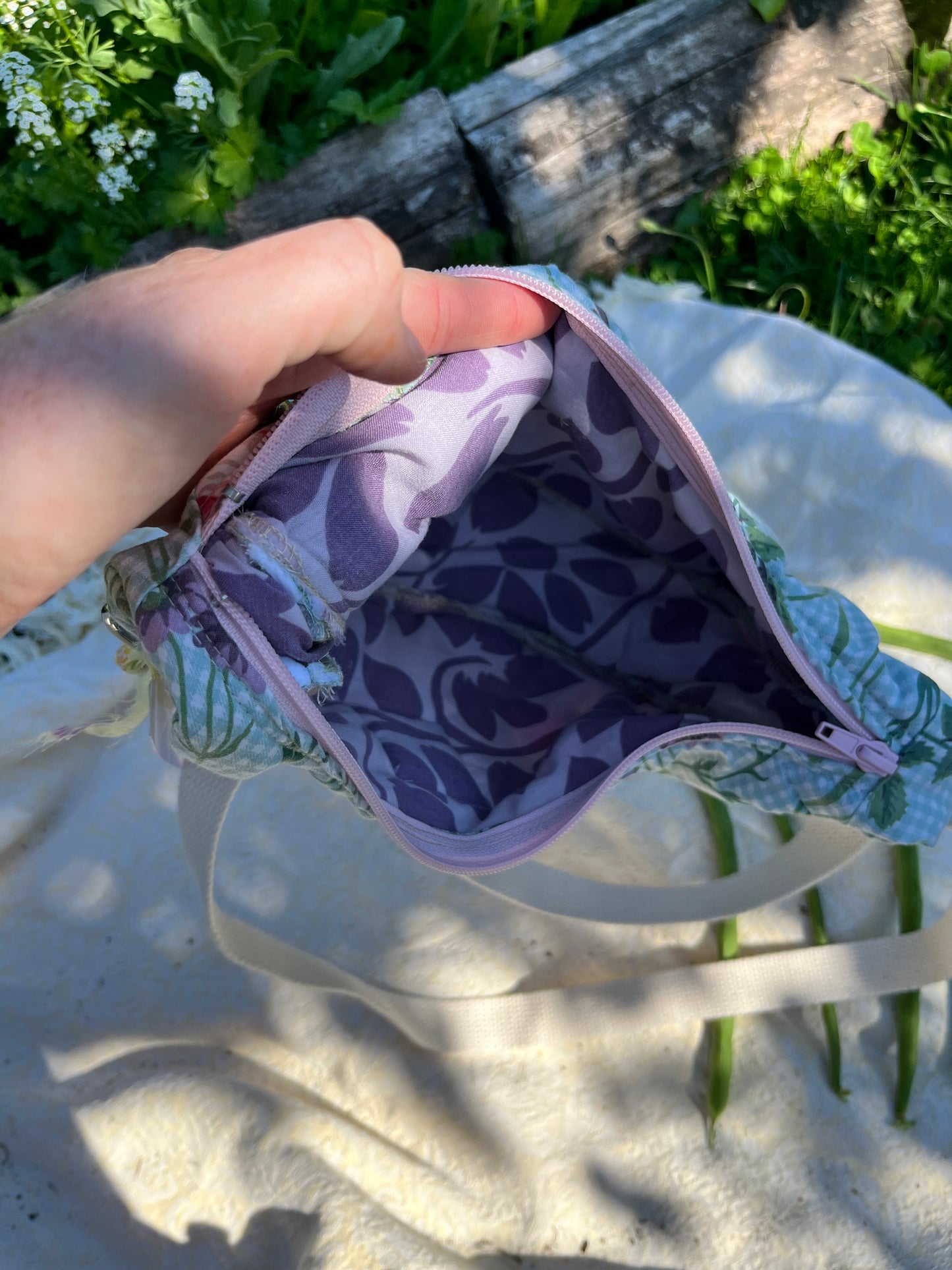 "Porch Swing" Upcycled Sidekick Crescent Bag