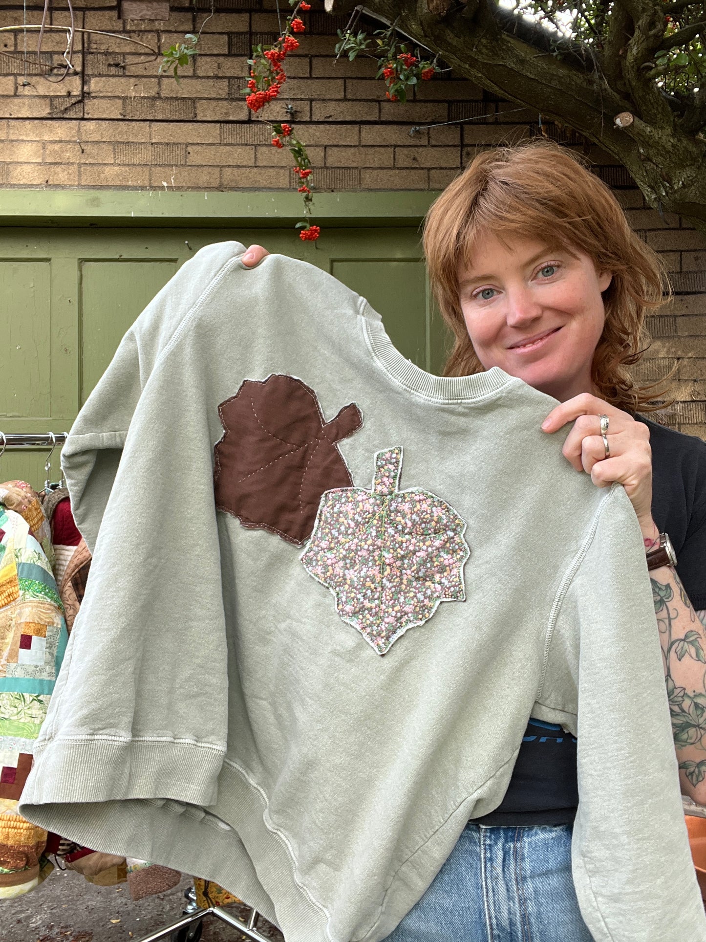 "Sage and time" Appliqued Sweater