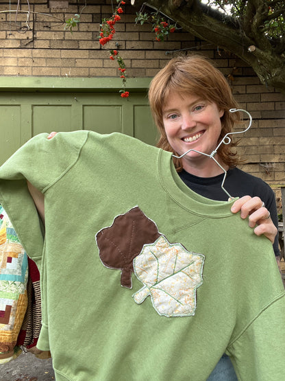 "Green Sleaves" Appliqued Sweater