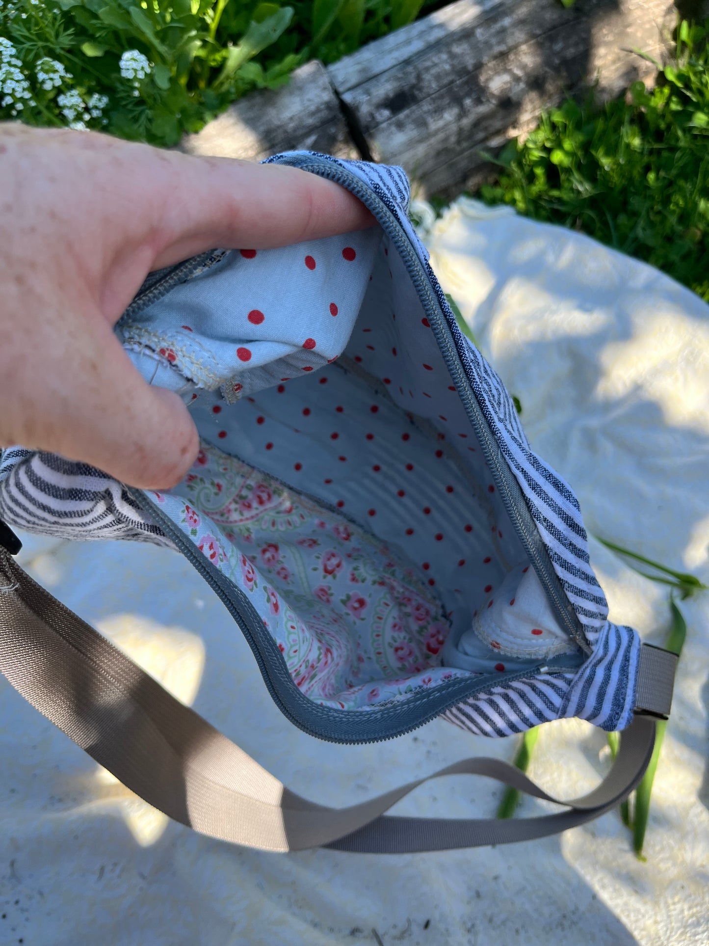 "Seabreeze" Upcycled Sidekick Crescent Bag