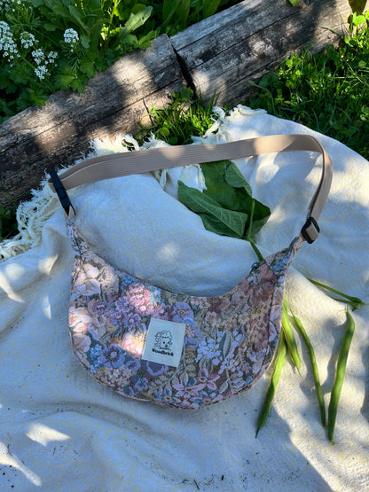 "Cottage Couch" Upcycled Upholstery Sidekick Crescent Bag