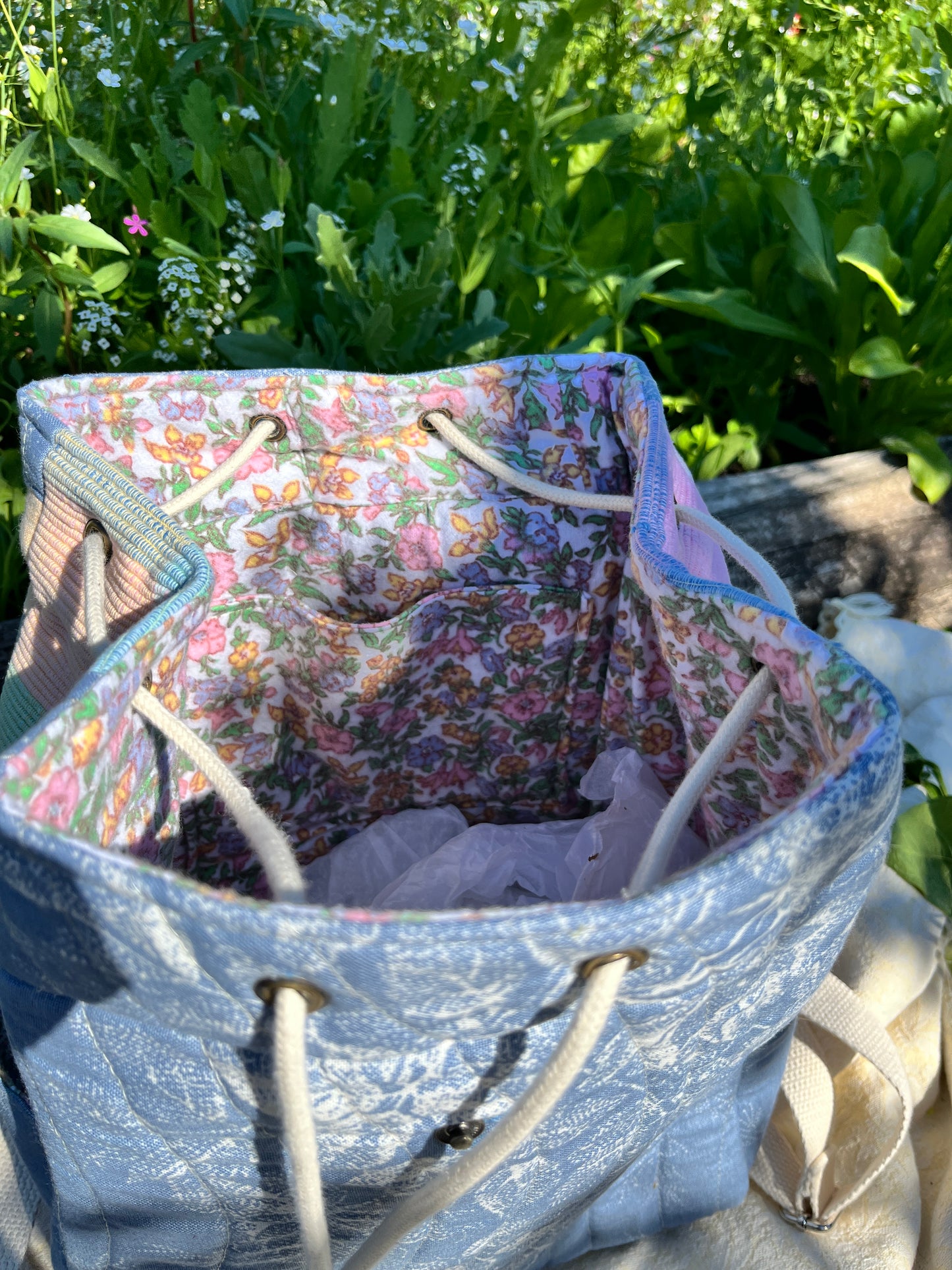 "Shimmering Water" Quilted Drawstring Backpack