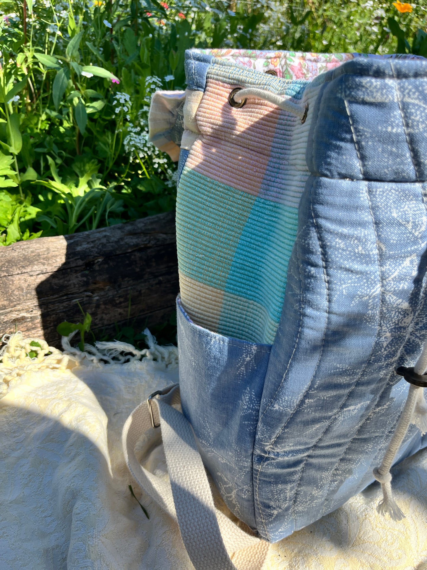 "Shimmering Water" Quilted Drawstring Backpack