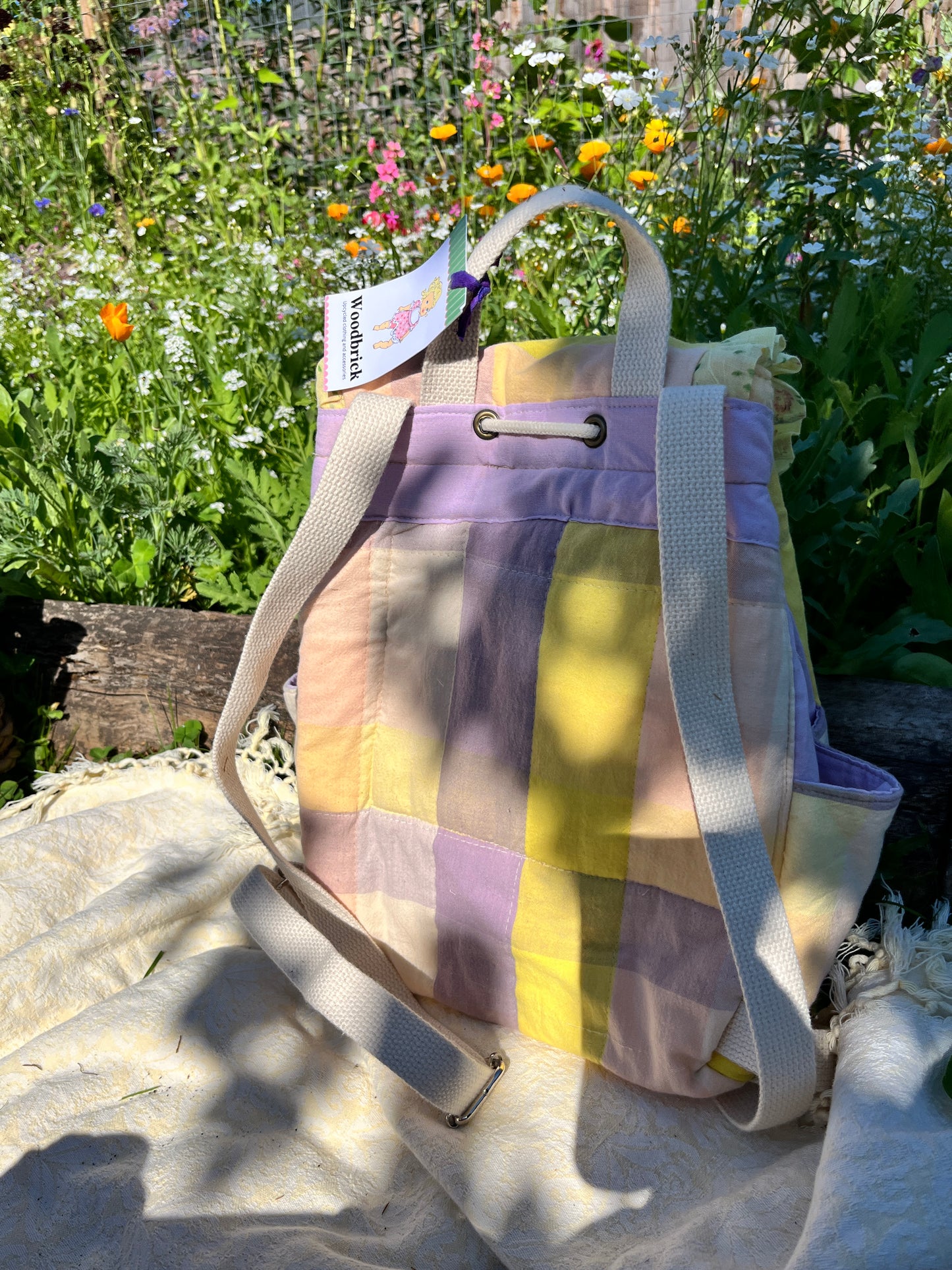 "Sunny Skies" Quilted Drawstring Backpack - Sample
