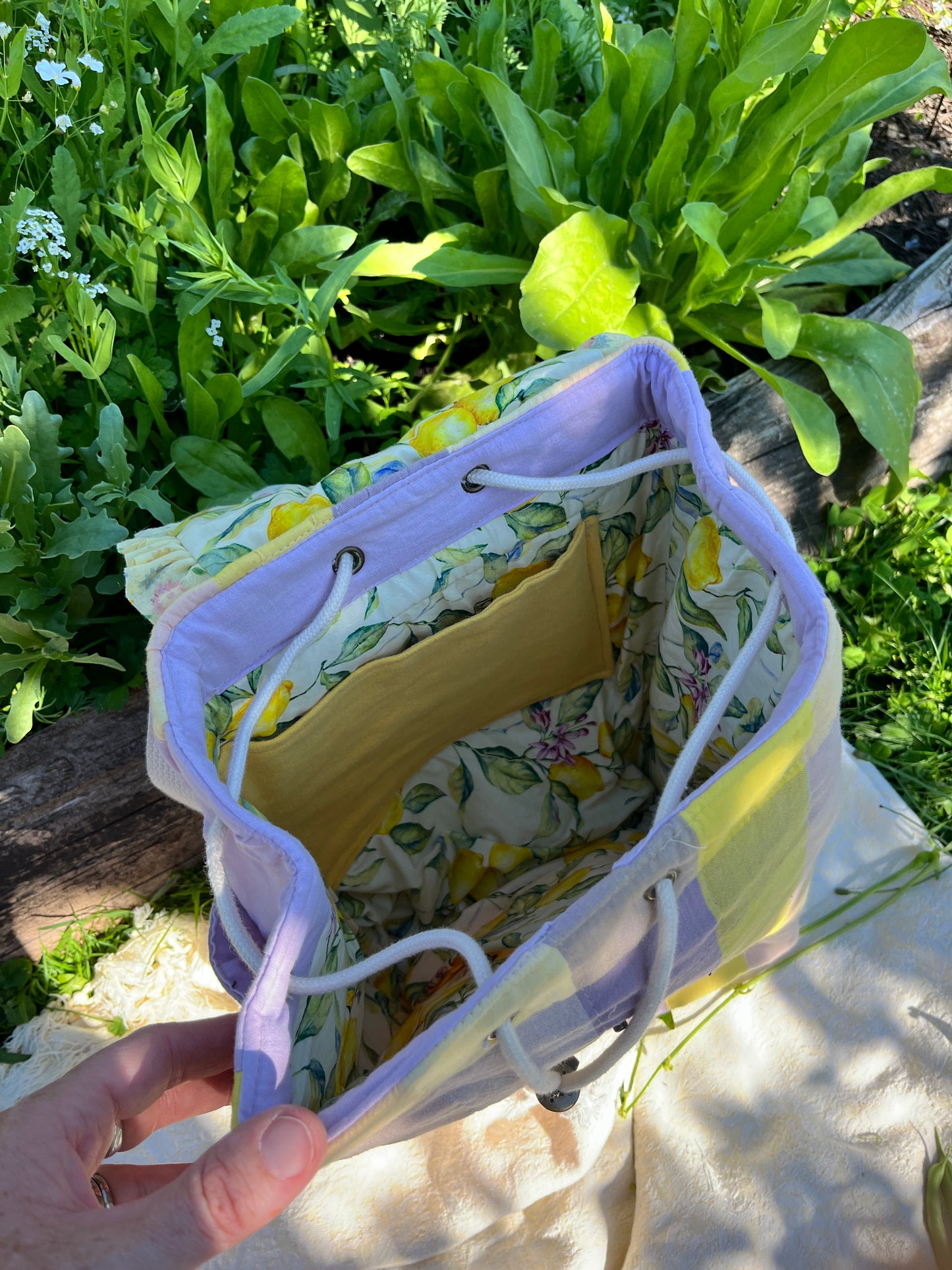 "Sunny Skies" Quilted Drawstring Backpack - Sample