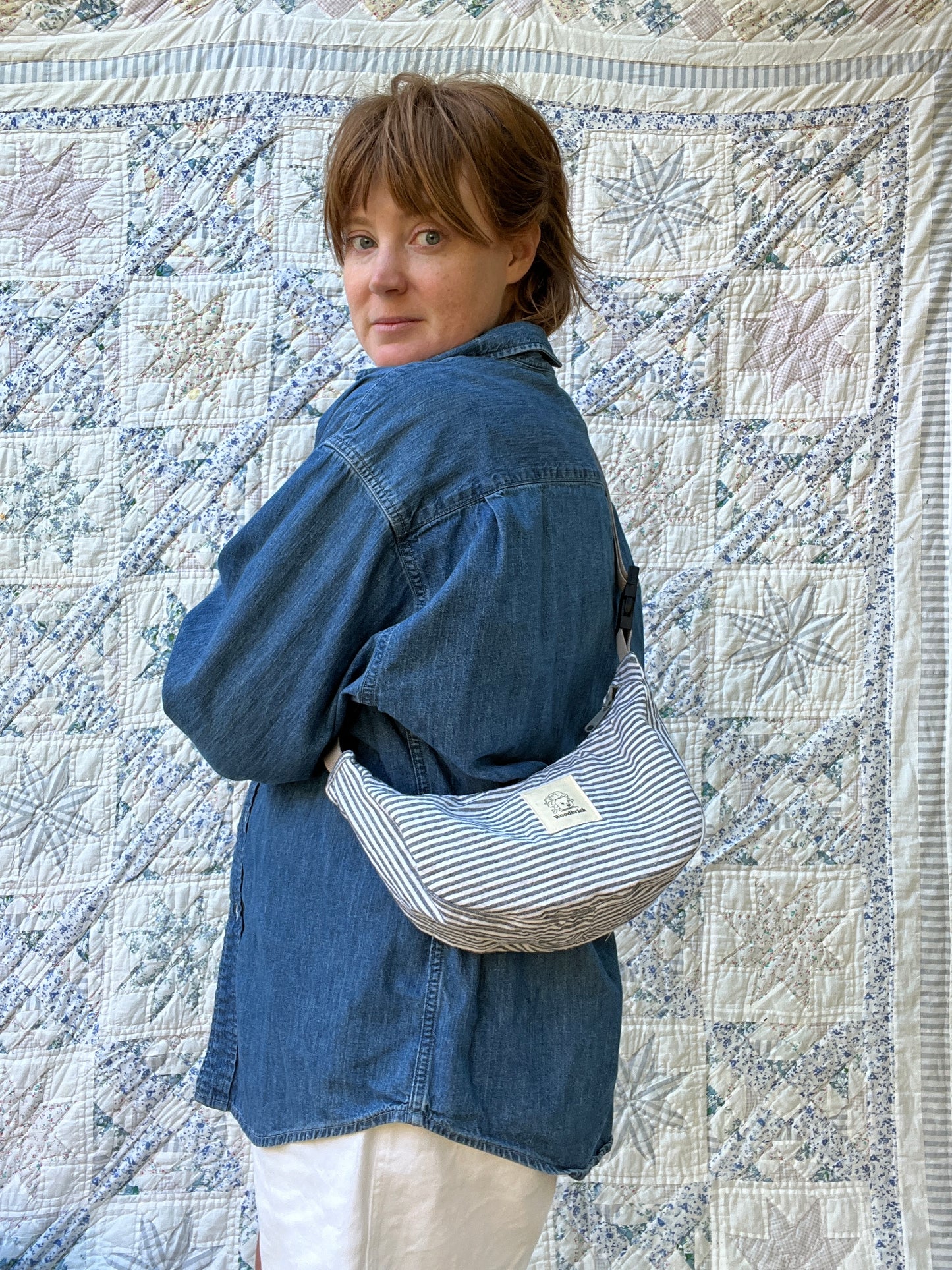 "Seabreeze" Upcycled Sidekick Crescent Bag