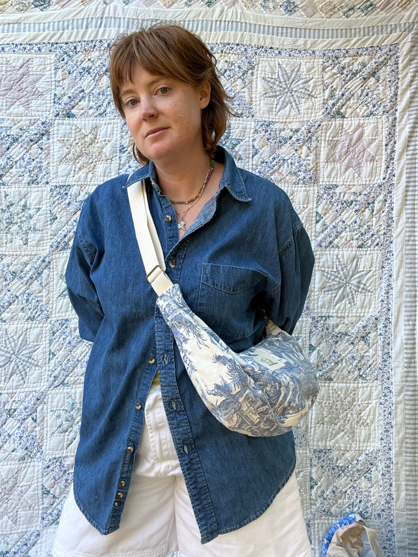 "French Country" Upcycled Classic Crescent Bag