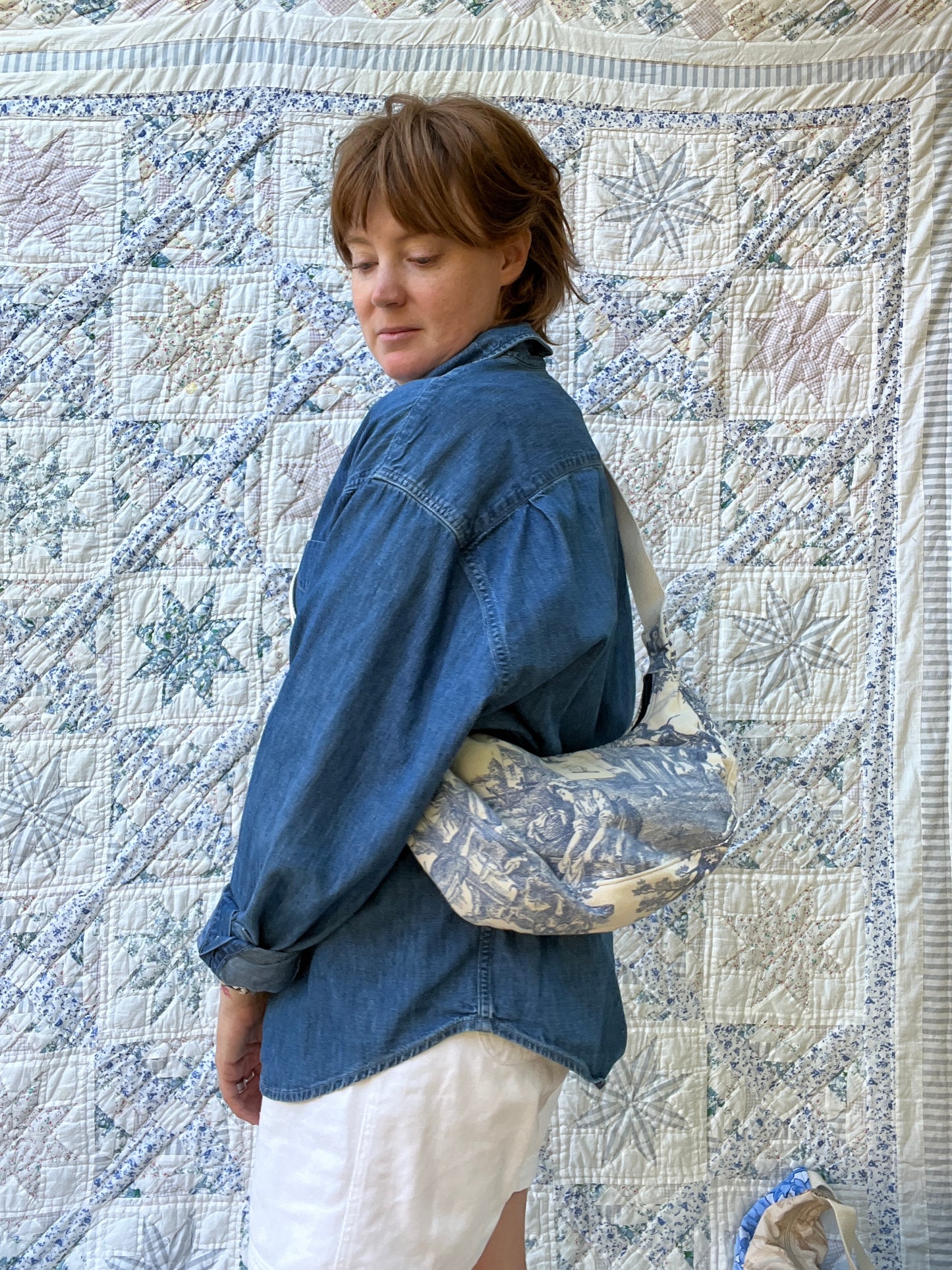 "French Country" Upcycled Classic Crescent Bag