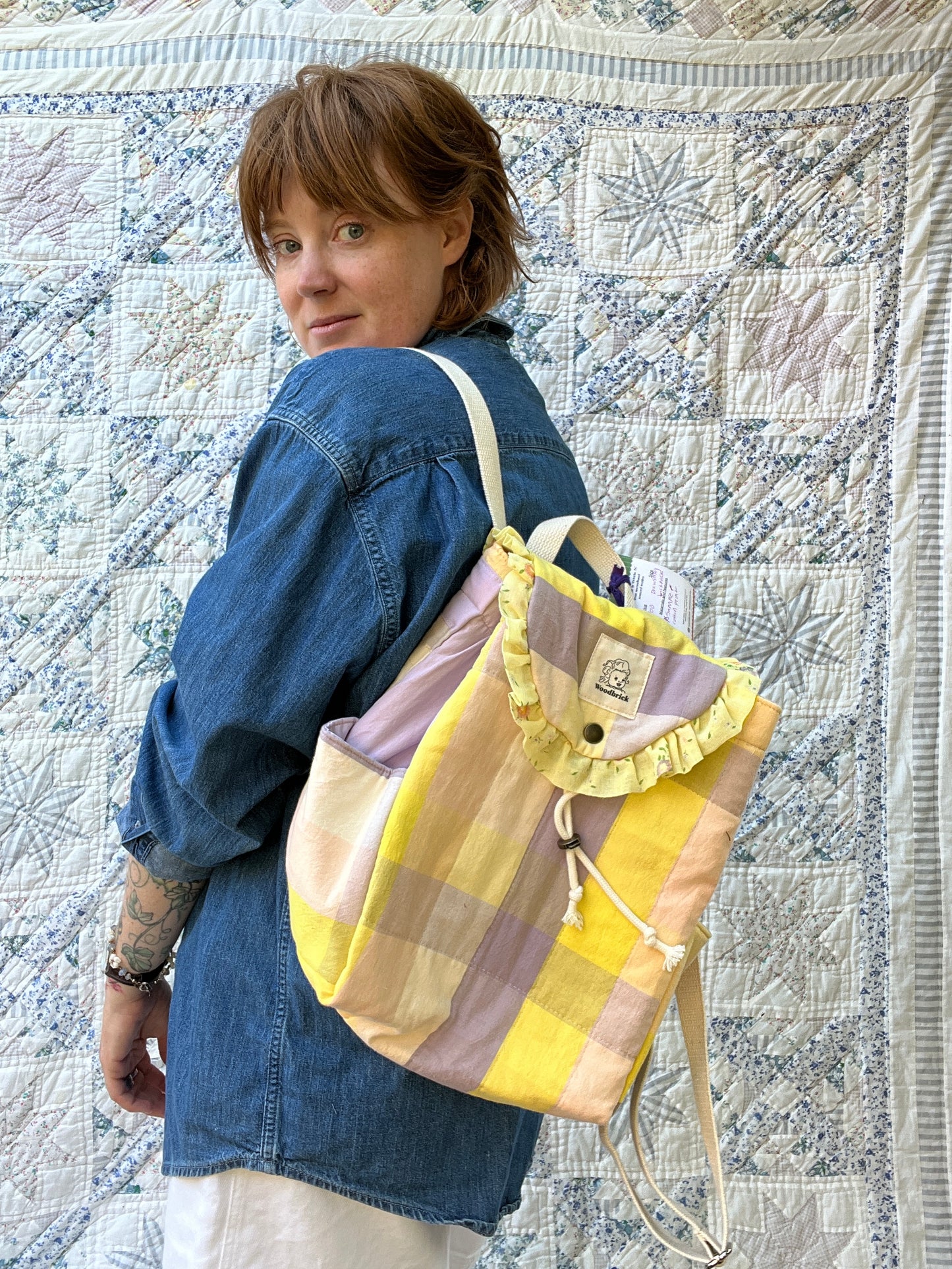 "Sunny Skies" Quilted Drawstring Backpack - Sample