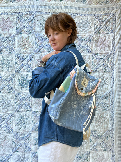 "Shimmering Water" Quilted Drawstring Backpack
