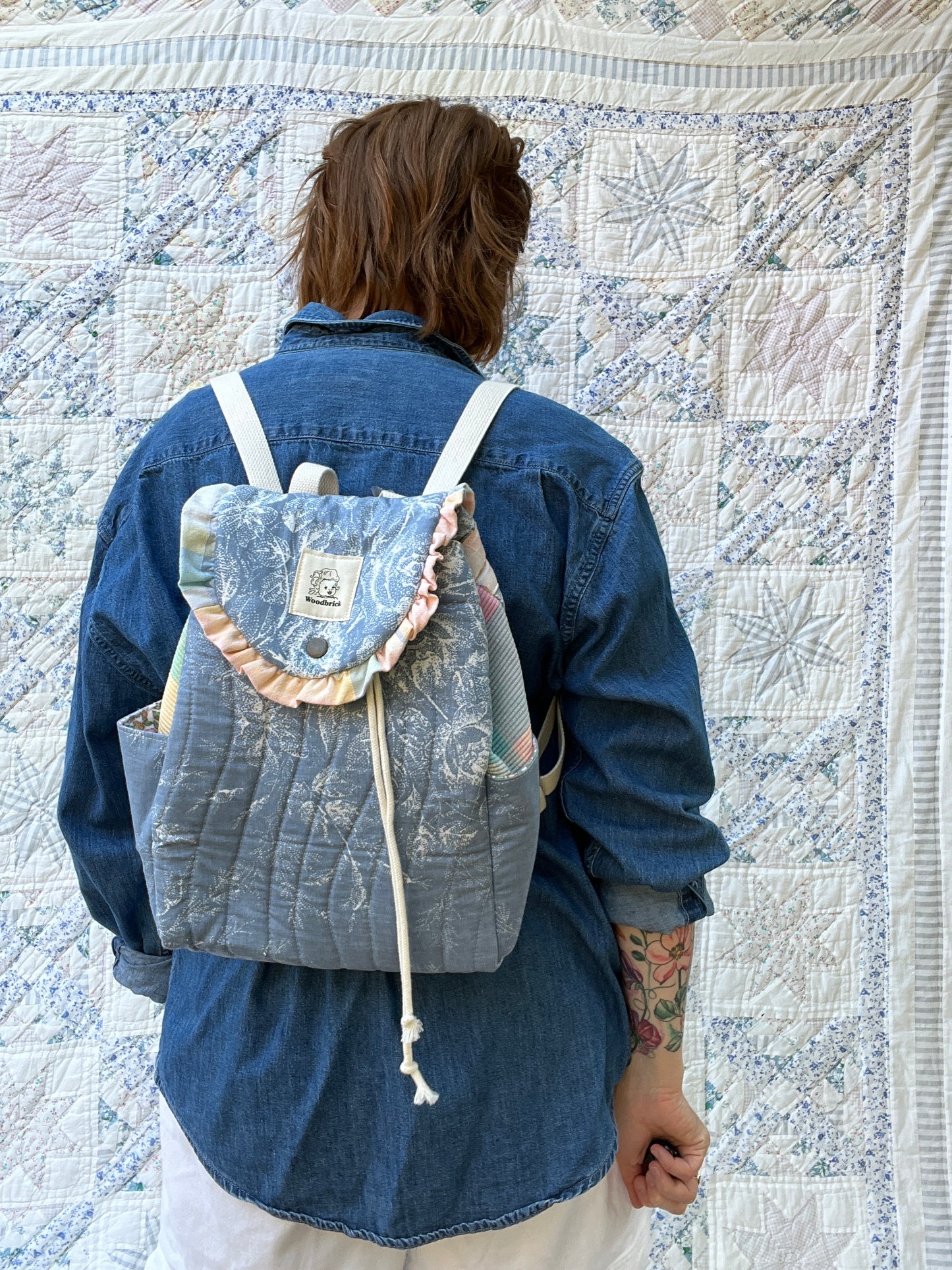 "Shimmering Water" Quilted Drawstring Backpack