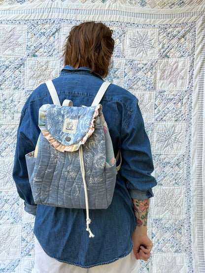 "Shimmering Water" Quilted Drawstring Backpack