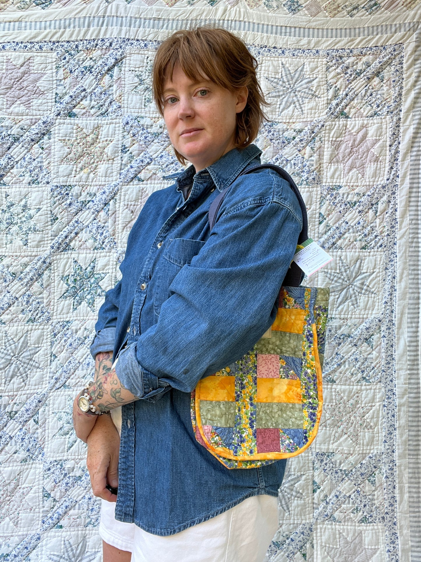 "Country Kitchen" Lulu-style upcycled quilt shopping bag