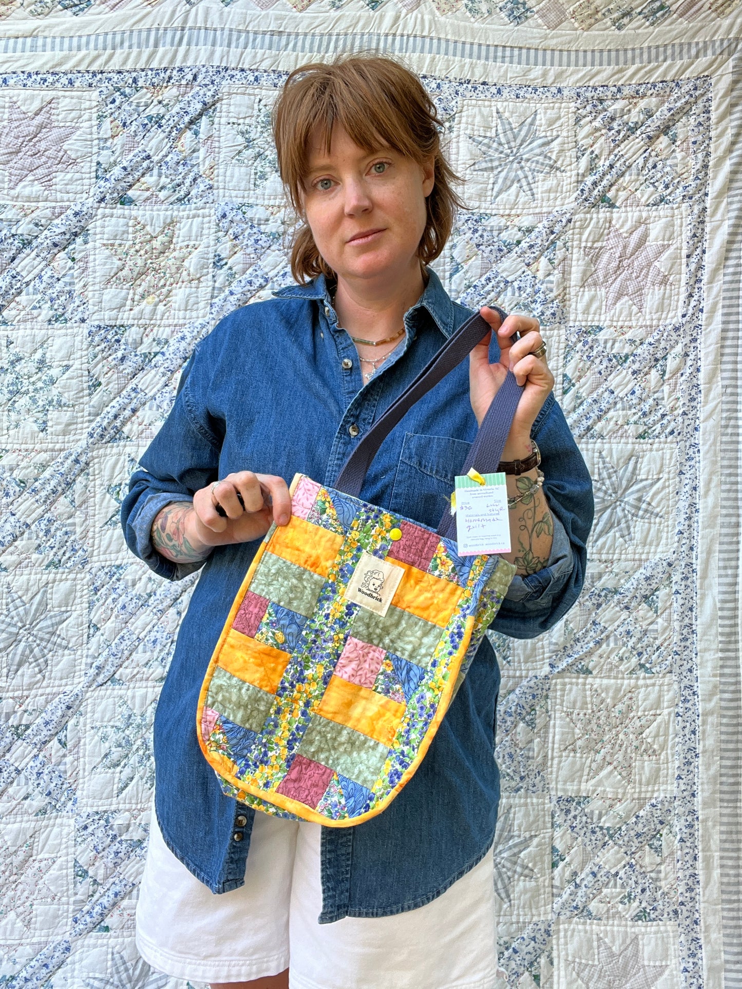"Country Kitchen" Lulu-style upcycled quilt shopping bag