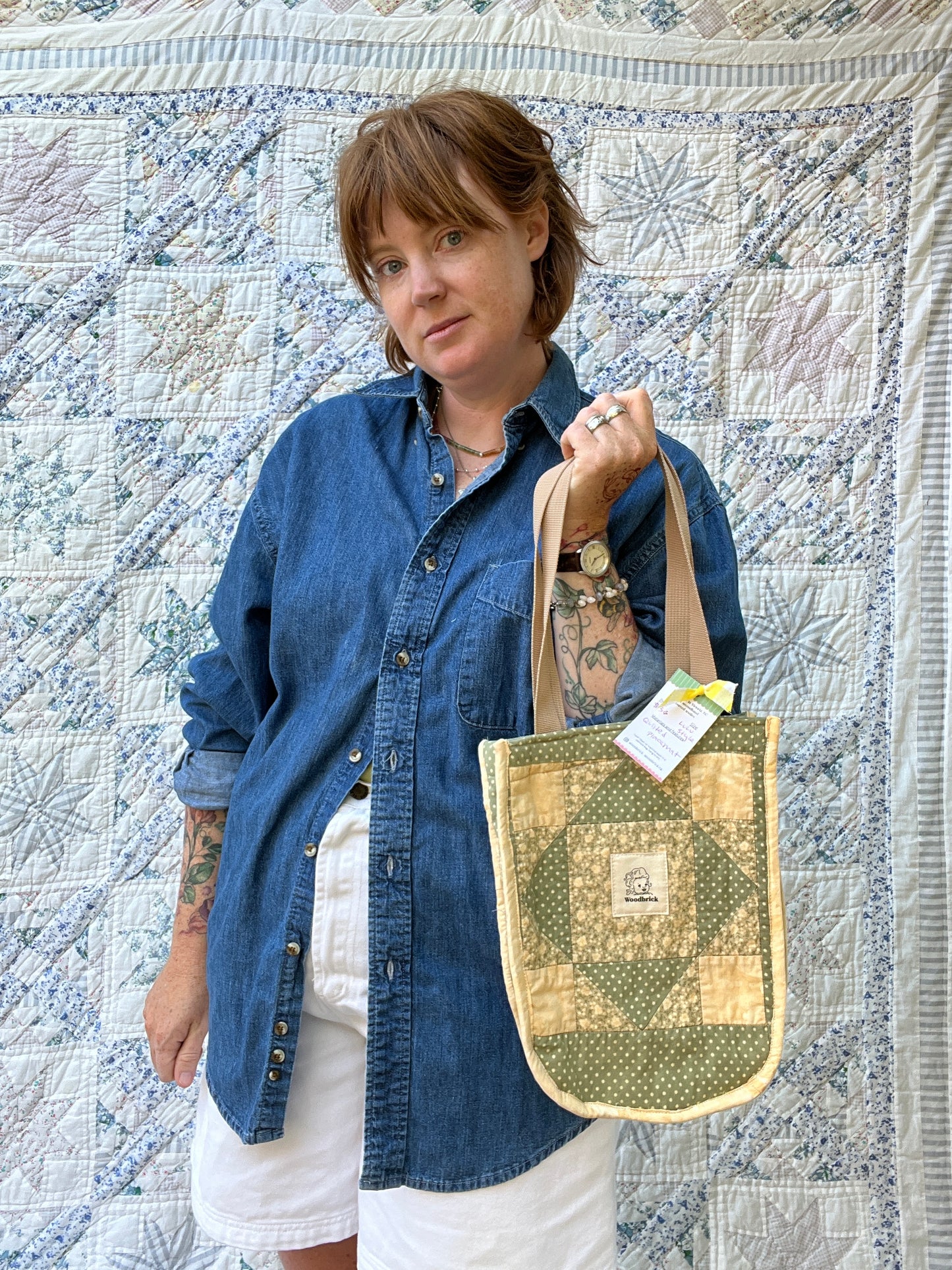 "Butter Mom" Lulu-style upcycled quilt shopping bag