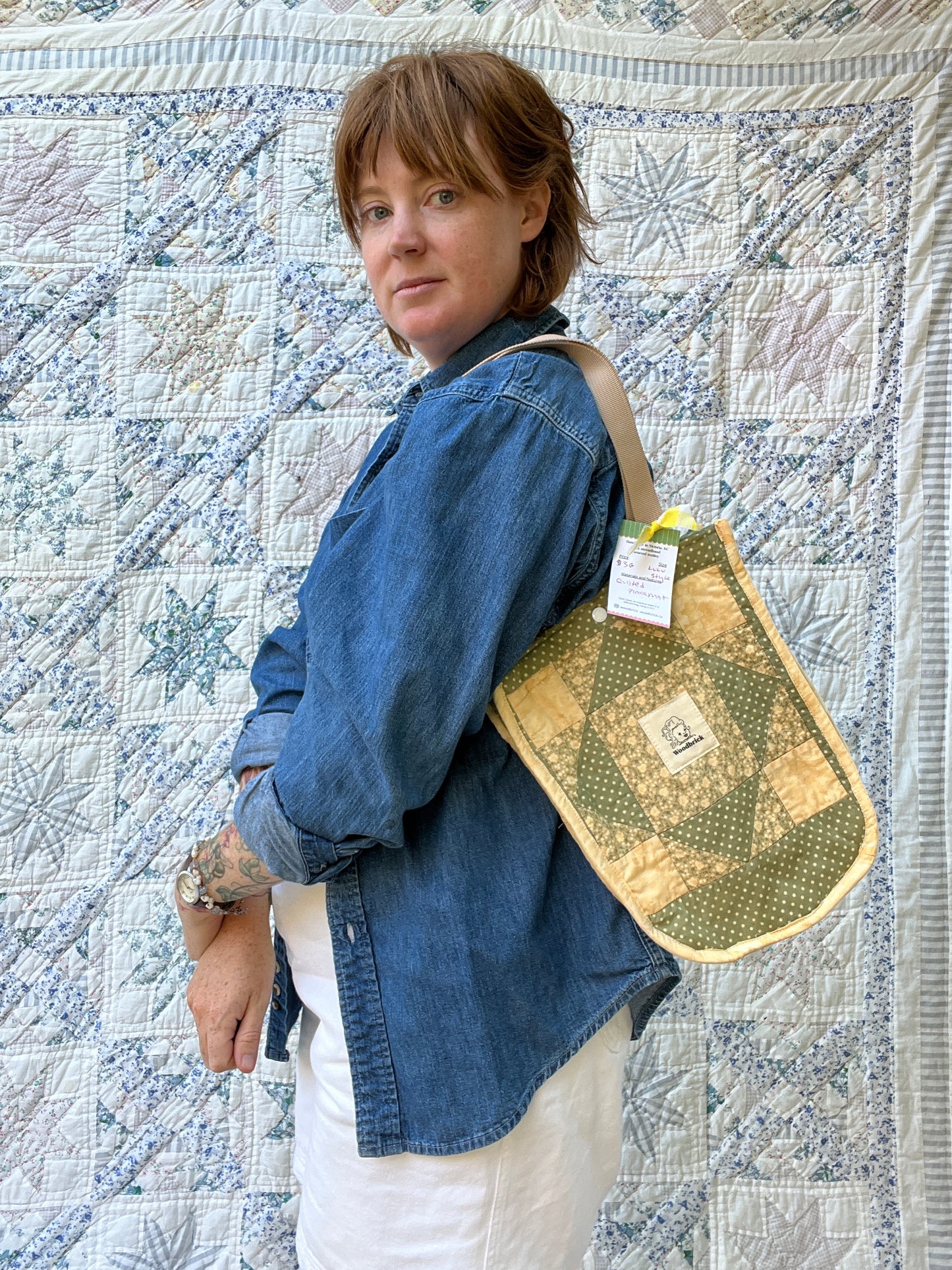 "Butter Mom" Lulu-style upcycled quilt shopping bag
