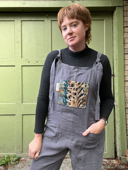 "Wood Smoke" Linen Dungarees - XL