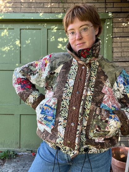 "Spring Down Under" Raglan Sleeve Upcycled Quilt Coat - XL