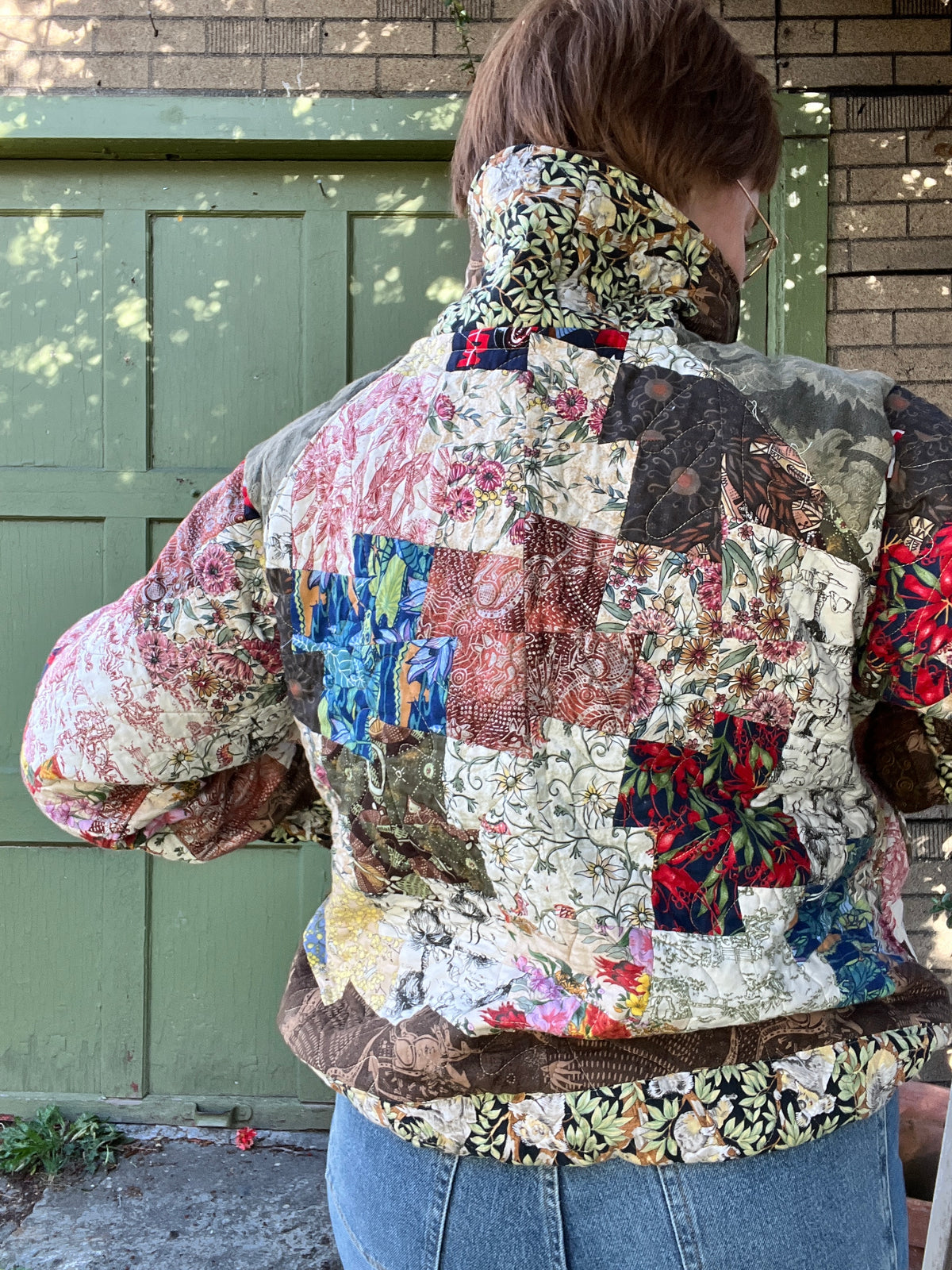 "Spring Down Under" Raglan Sleeve Upcycled Quilt Coat - XL