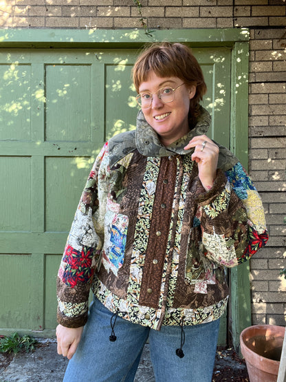 "Spring Down Under" Raglan Sleeve Upcycled Quilt Coat - XL