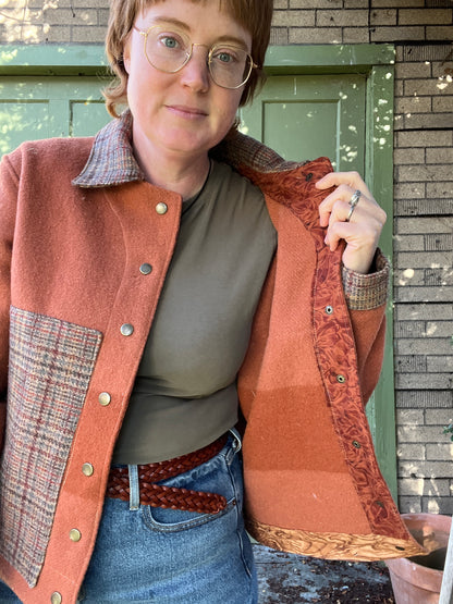 "Maple Leaf" Upcycled Wool Blanket Coat - Chore Coat - M/L