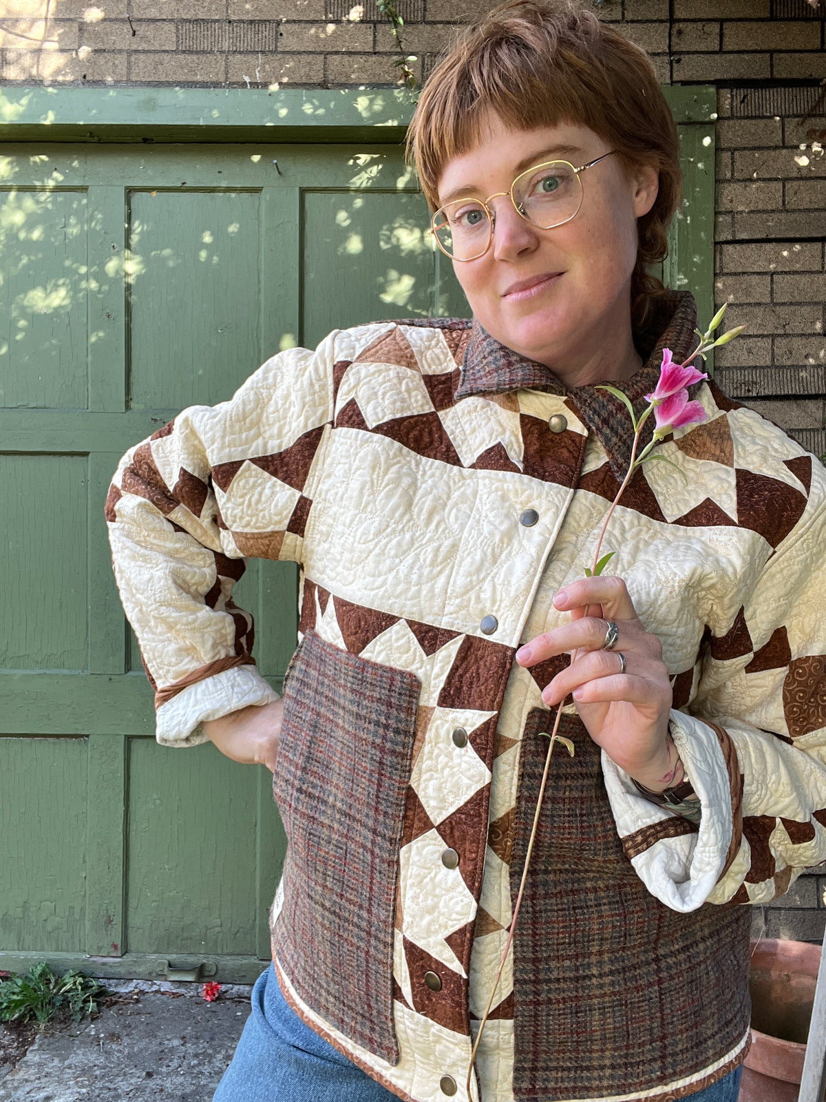 "Rustling Leaves" Upcycled Quilt Coat - Chore Coat - L/XL
