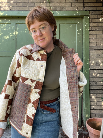 "Rustling Leaves" Upcycled Quilt Coat - Chore Coat - L/XL