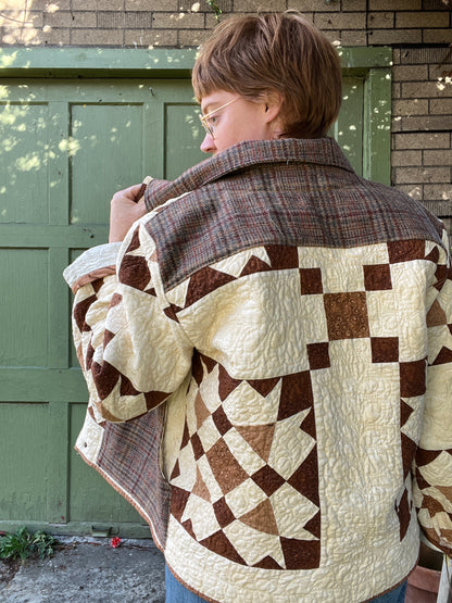 "Rustling Leaves" Upcycled Quilt Coat - Chore Coat - L/XL