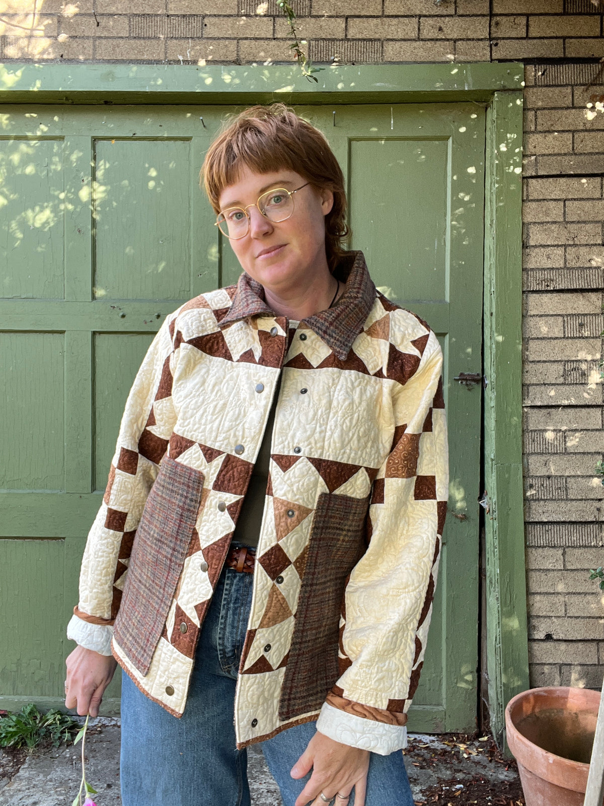 "Rustling Leaves" Upcycled Quilt Coat - Chore Coat - L/XL