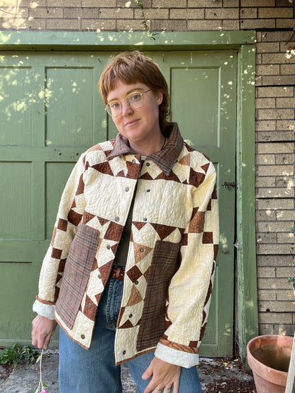 "Rustling Leaves" Upcycled Quilt Coat - Chore Coat - L/XL