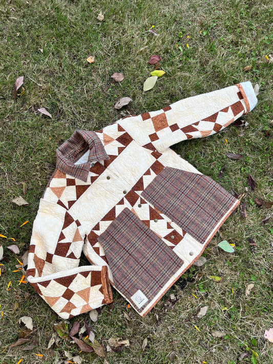 "Rustling Leaves" Upcycled Quilt Coat - Chore Coat - L/XL