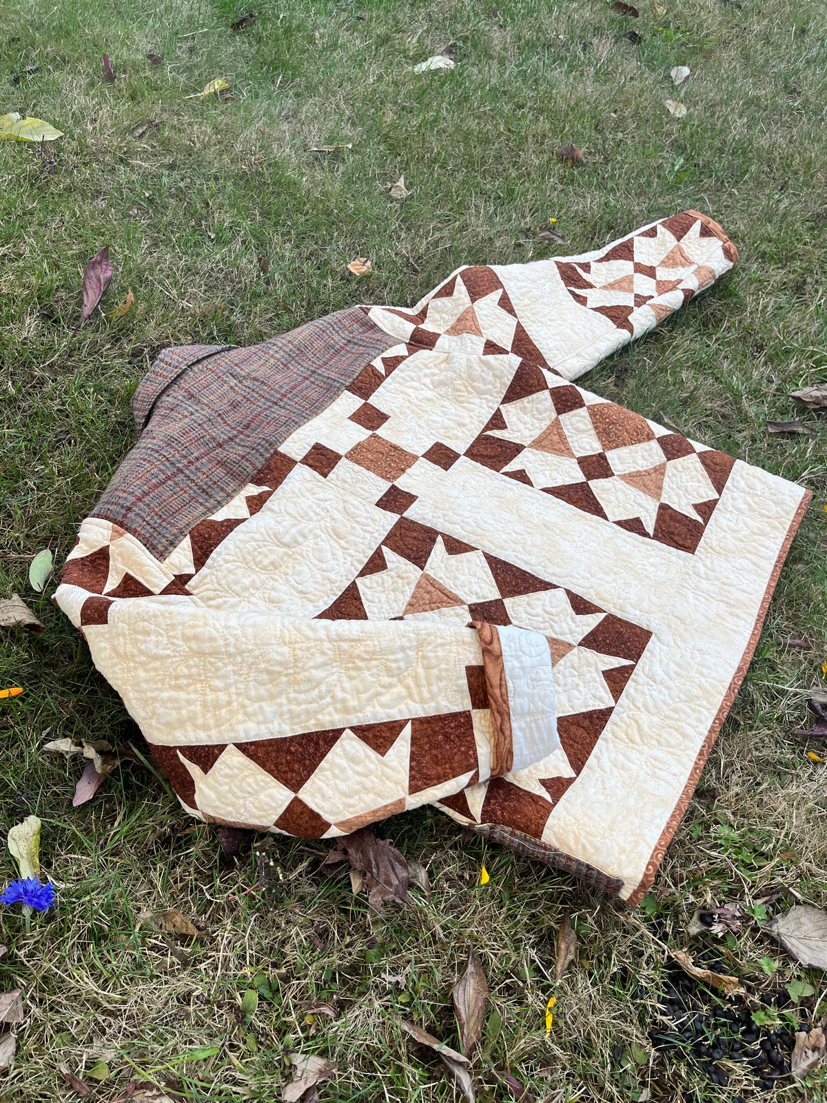 "Rustling Leaves" Upcycled Quilt Coat - Chore Coat - L/XL