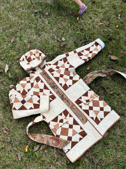 "Victoria Fog" Raglan Sleeve Upcycled Quilt Coat - L