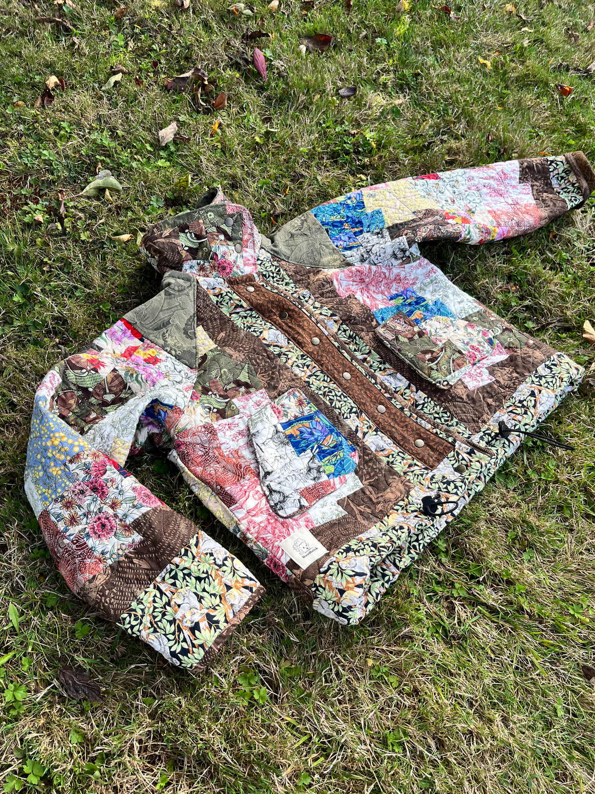 "Spring Down Under" Raglan Sleeve Upcycled Quilt Coat - XL