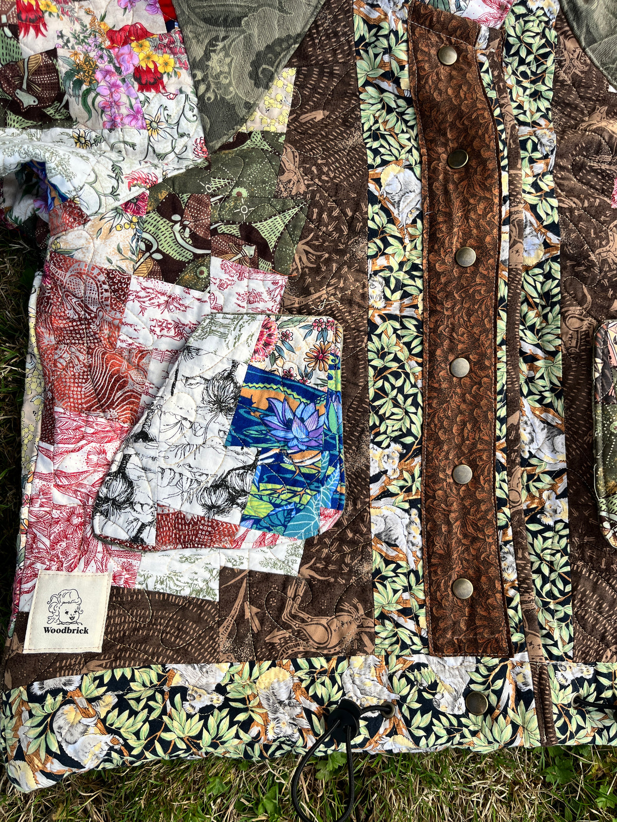 "Spring Down Under" Raglan Sleeve Upcycled Quilt Coat - XL