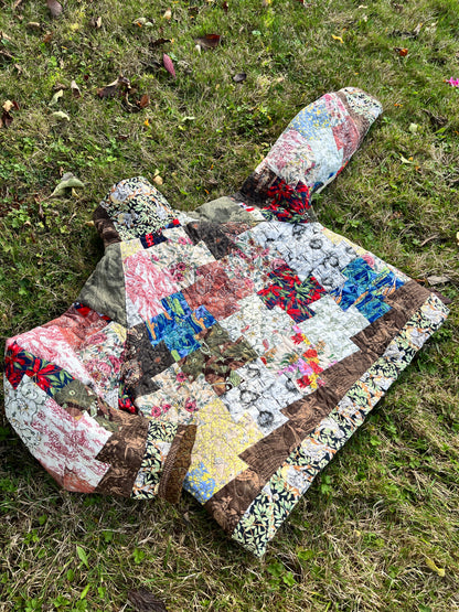 "Spring Down Under" Raglan Sleeve Upcycled Quilt Coat - XL