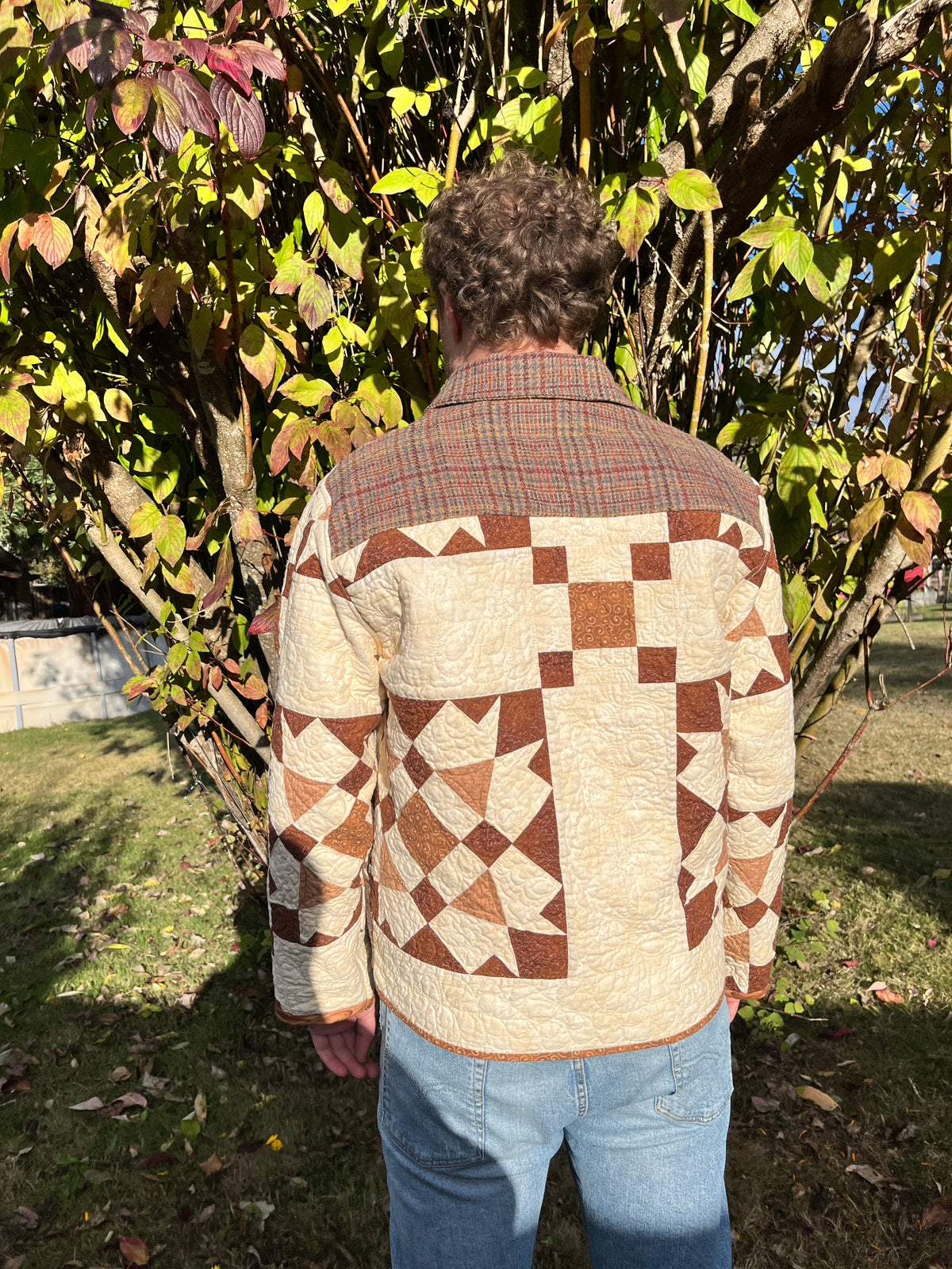 "Rustling Leaves" Upcycled Quilt Coat - Chore Coat - L/XL