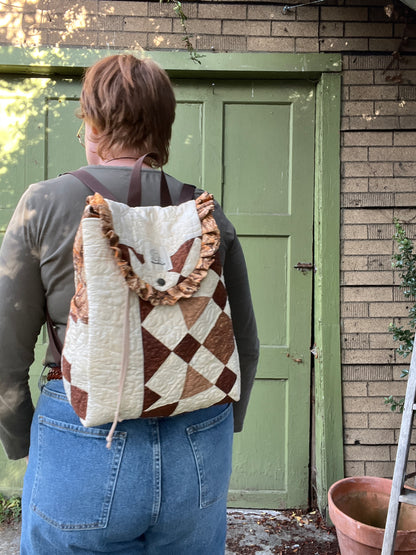 "Blooming Lattics" Upcycled Quilt Drawstring Backpack
