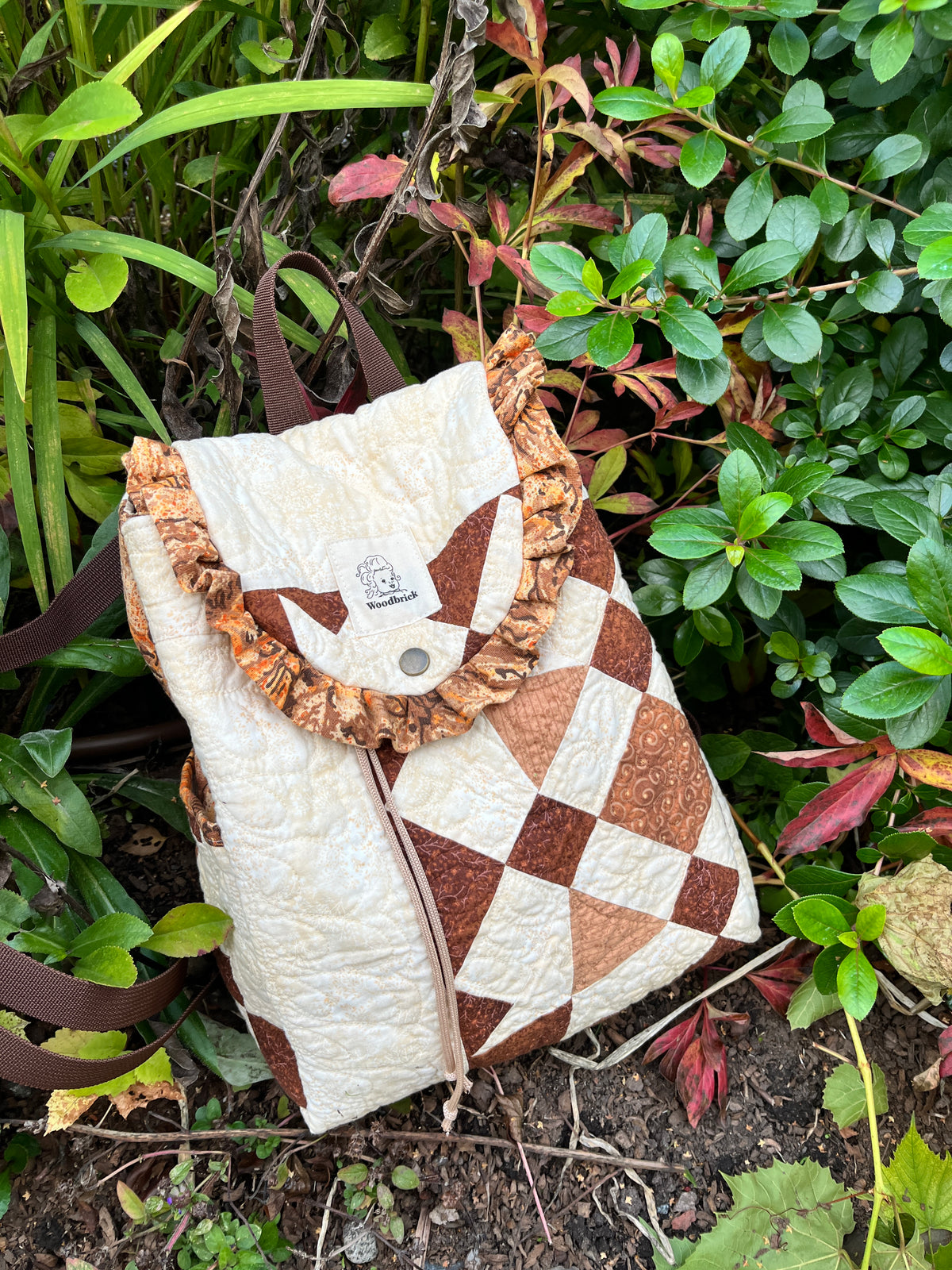 "Blooming Lattics" Upcycled Quilt Drawstring Backpack