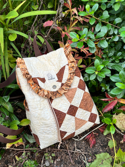 "Blooming Lattics" Upcycled Quilt Drawstring Backpack