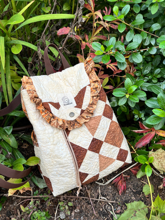 "Blooming Lattics" Upcycled Quilt Drawstring Backpack