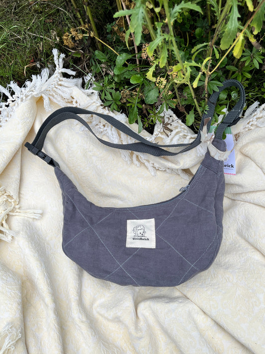 "Wood Smoke" Quilted Linen Sidekick Crescent Bag