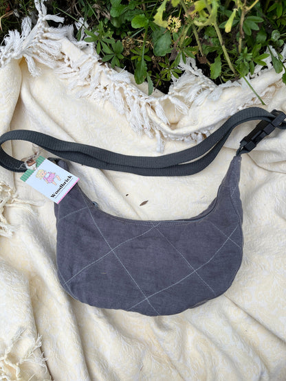 "Wood Smoke" Quilted Linen Sidekick Crescent Bag