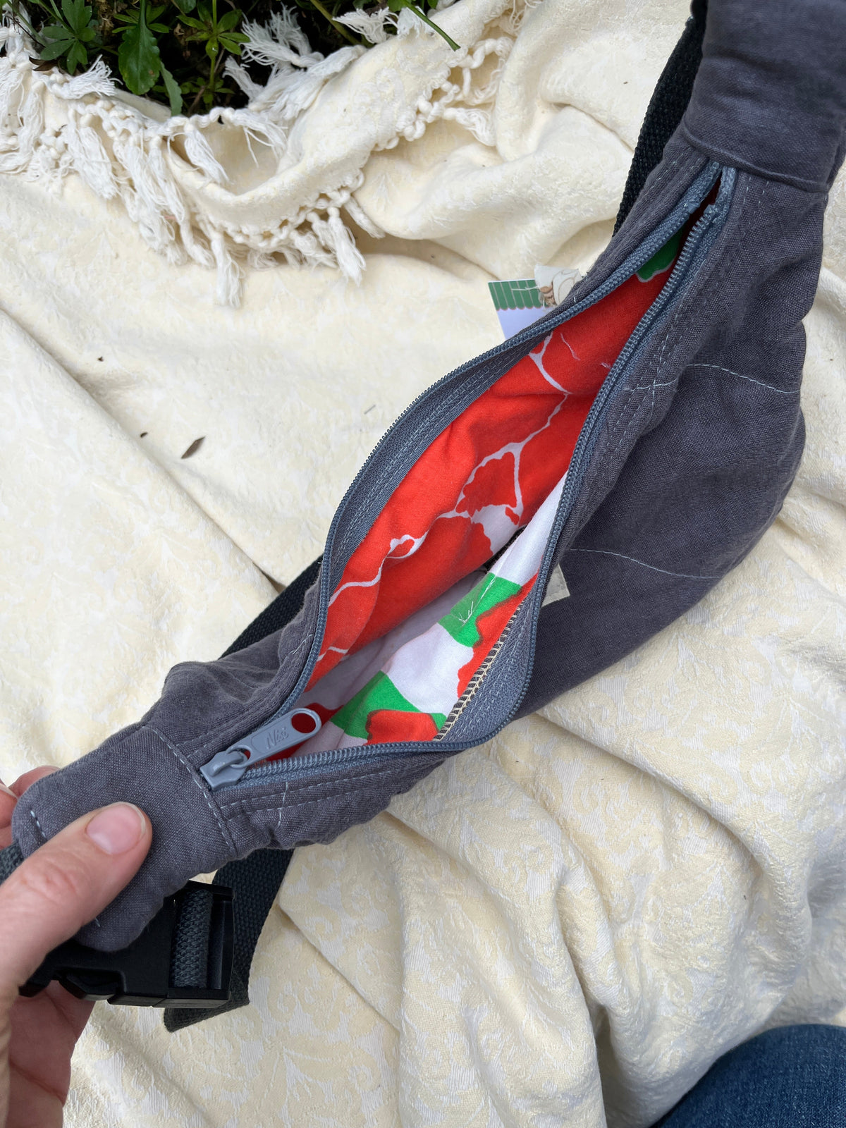 "Wood Smoke" Quilted Linen Sidekick Crescent Bag
