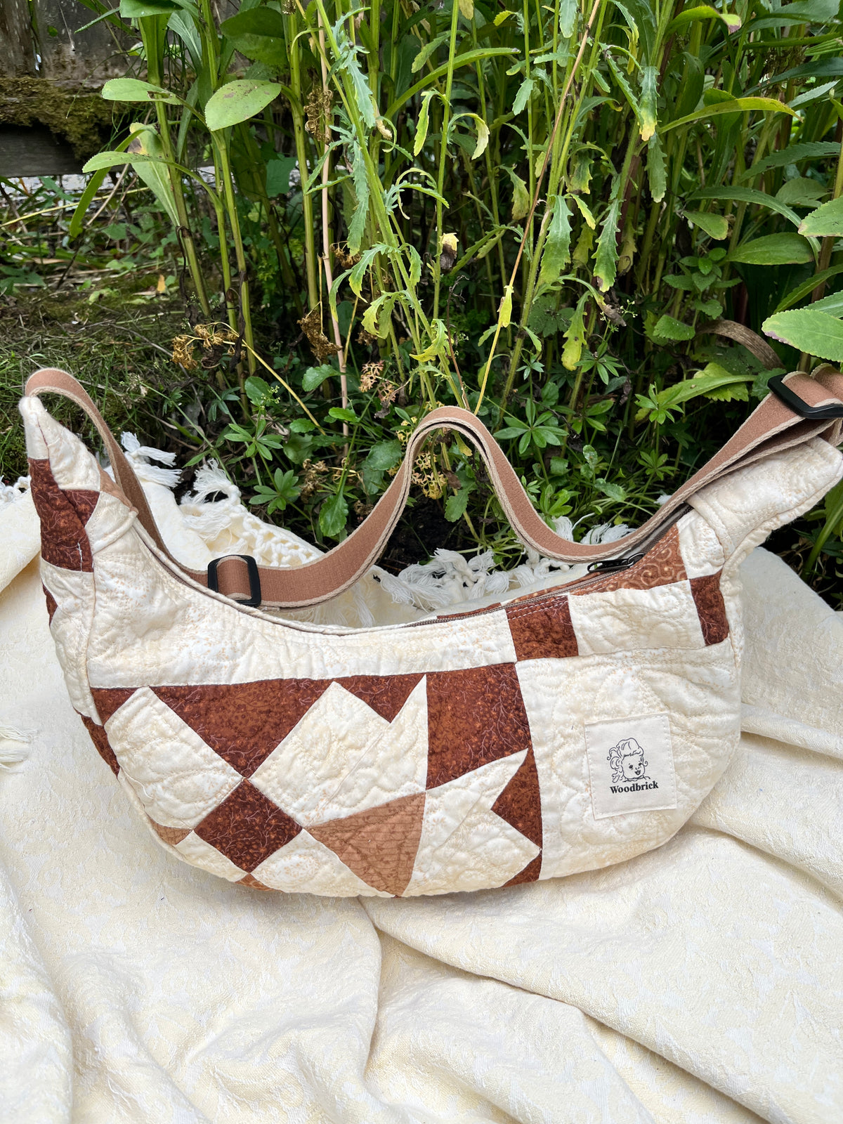 "Blooming Lattice" Upcycled Quilt Classic Crescent Bag
